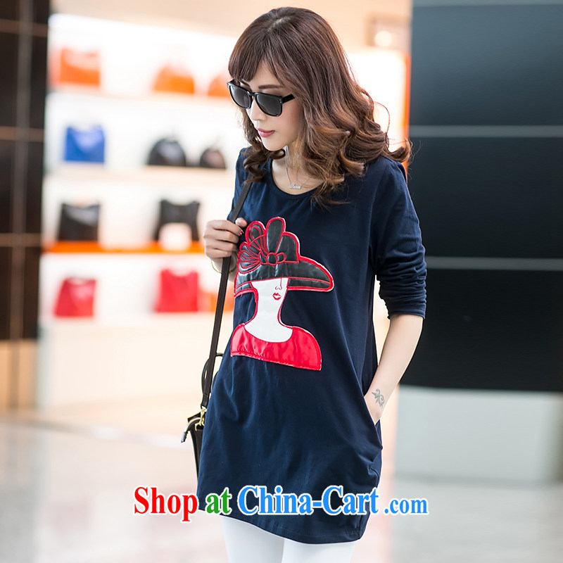 Ms. Cecilia Clinton's large, female 2015 spring mm thick, pure cotton figures even Yi skirt XL relaxed, long, Korean style Leisure long-sleeved T shirt blue XXXXL, Cecilia Medina Quiroga (celia Dayton), shopping on the Internet