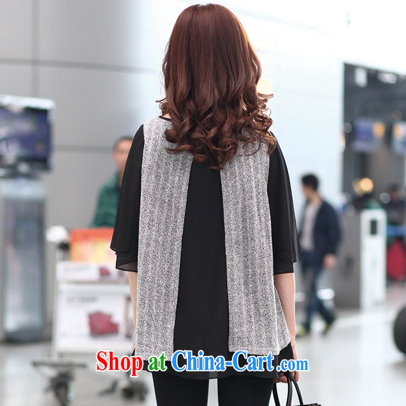 The ink marks summer 2015 new, larger female Korean version mm thick and fat XL fashion round collar stitching color flouncing snow cuff woven shirts gray XL (recommendations 120 - 135 jack), and the ink marks, and shopping on the Internet