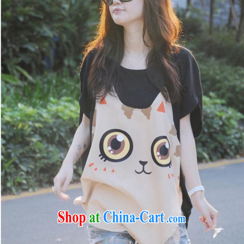 The sum 2015 summer large, female 200 Jack thick MM and indeed the innocent big cats face thick sister graphics thin short-sleeve T-shirt black, color codes, sum, and shopping on the Internet