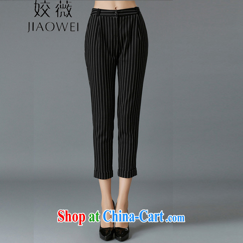Ms Audrey EU focus 2015 spring new larger female 9 pants thick mm video thin and thick, striped pants 100 ground JW pants 3309 black XXXXXL