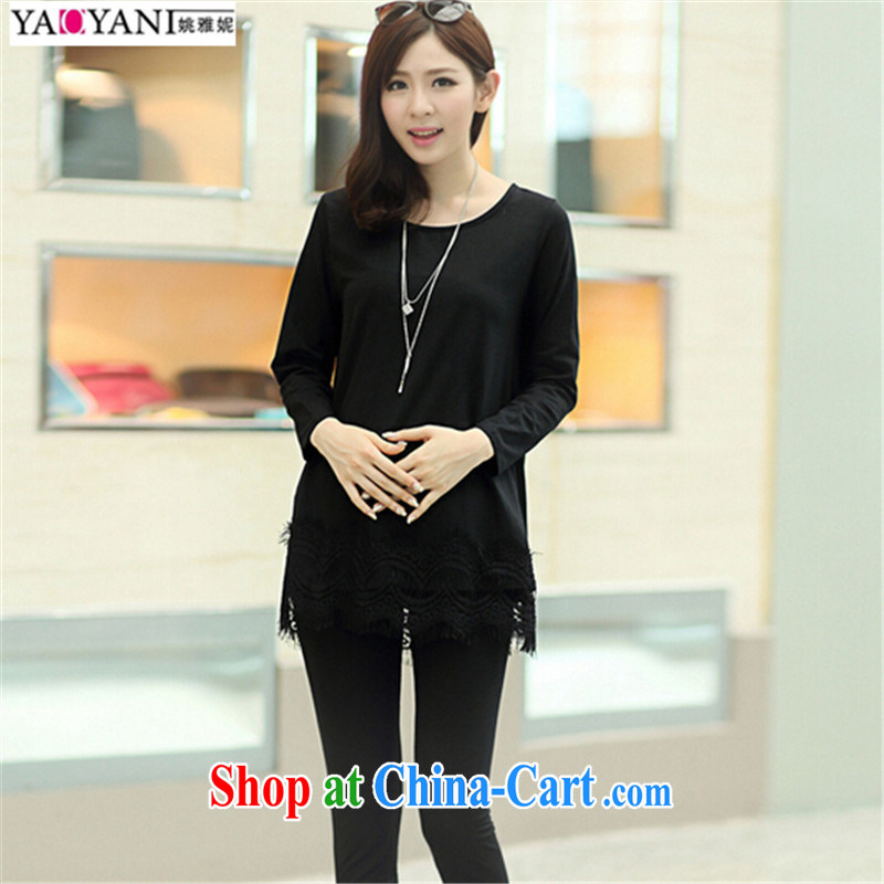 Yao her pregnant package pure cotton 2015, spring and autumn lace edge long-sleeved T-shirt solid shirt + and abdominal trousers black XL, Yao Ya-Ni Tseng (YAOYANI), online shopping