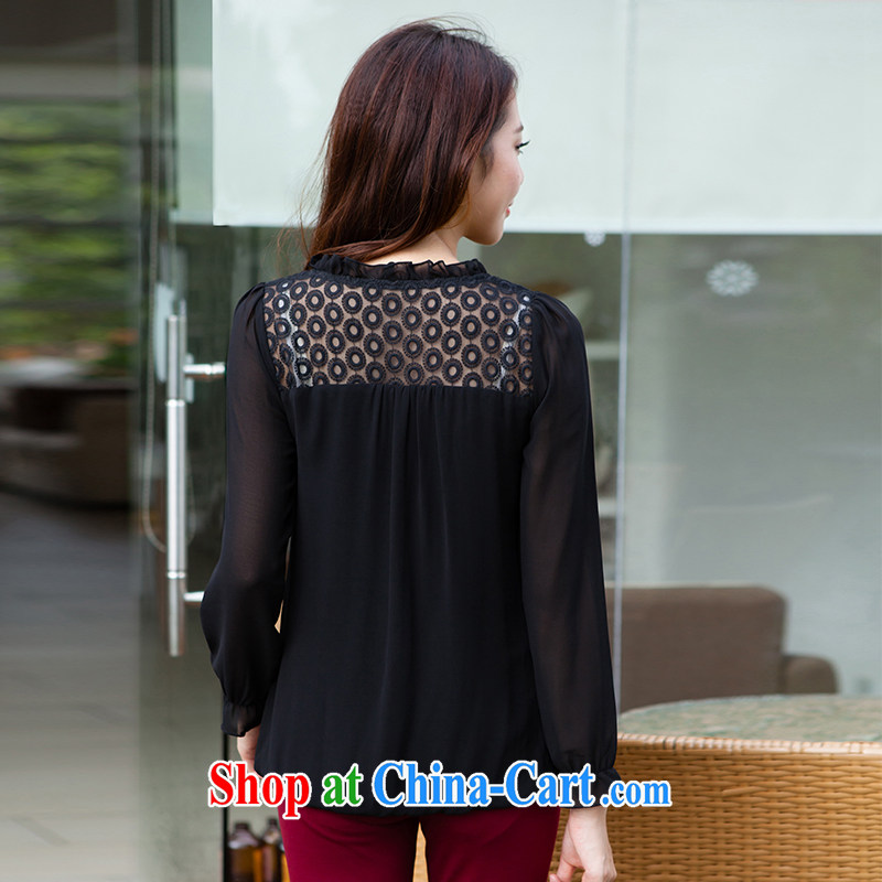 Ms. Cecilia Clinton's large, female 2015 spring mm thick new sleek style Pearl snow woven shirts thick sister long-sleeved T-shirt T-shirt ladies T-shirt solid high quality embroidery black XXXXL, Cecilia Medina Quiroga (celia Dayton), online shopping