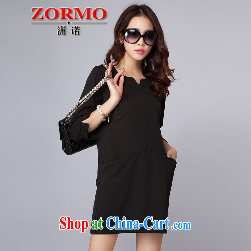ZORMO spring 2015 new Korean women mm thick and fat XL dresses spring 7 V cuff for leisure short skirt black 4XL 160 - 185 jack