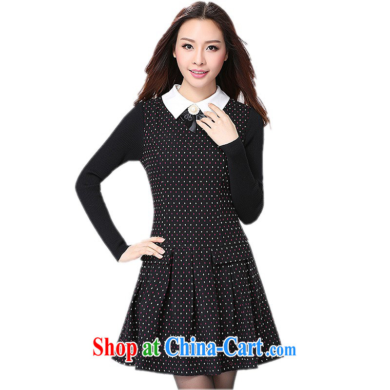The package mail Korea and ventricular hypertrophy, stylish dresses retro Pearl lapel beauty floral skirt OL Lady style, black flower cultivation style press tile data code