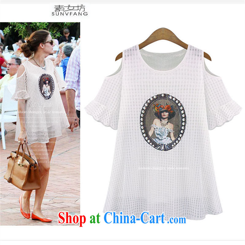 Pixel girl workshop 2015 spring and summer with a large, female loose video thin European and American thick sister new Mostar, with bare shoulders figures dresses 569 white 3XL 155 - 175 jack