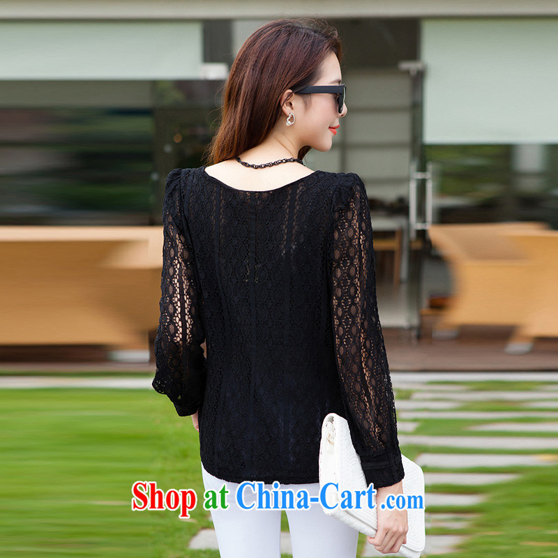 The ink marks spring 2015 the new, larger female Korean version mm thick and indeed increase code 100 to ground the collar lace Openwork long-sleeved T-shirt black 4XL (recommendations 145 - 155 jack), and the ink marks, and shopping on the Internet