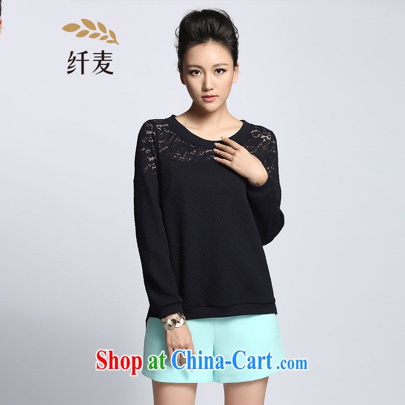 The Mak is the women's clothing 2015 spring new thick mm stylish lace stitching long-sleeved sweater 951083074 black 4XL