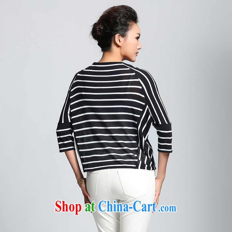 The Mak is the female 2015 spring new thick mm stylish stripes stitching knitted shirts 951361191 black 3 XL, former Yugoslavia, Mak, and shopping on the Internet