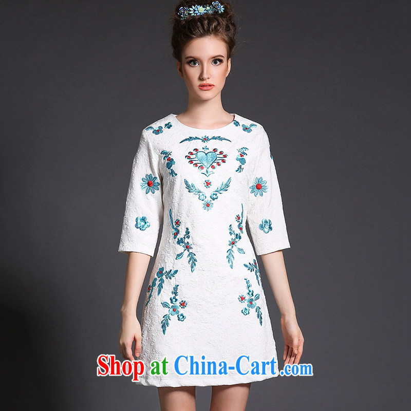Connie's dream high-end original Europe and indeed the XL women 200 Jack 2015 spring, elegant embroidery mm thick beauty graphics thin dresses G 8008 white XXXL, Anne's dream, and shopping on the Internet