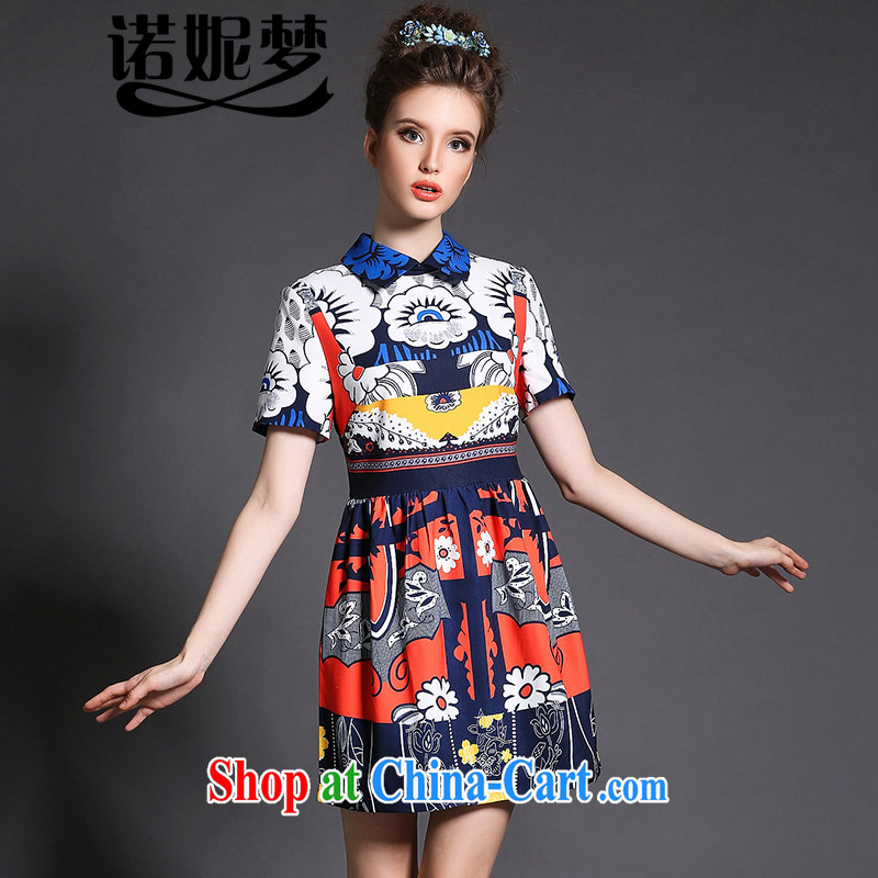 Connie's dream high-end original dresses in Europe and indeed the XL female 200 Jack 2015 spring stylish small lapel stamp short sleeve skirt G 8012 red-orange XXXXXL