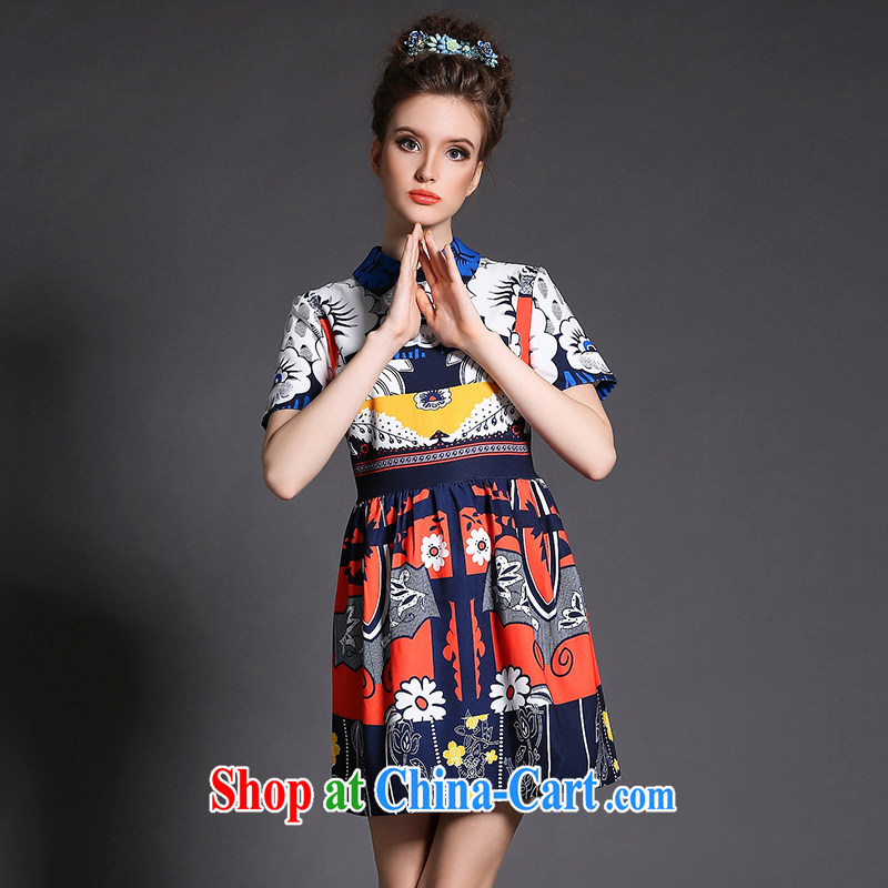 Connie's dream high-end original dresses in Europe and indeed the XL female 200 Jack 2015 spring stylish small lapel stamp short-sleeved skirt G 8012 red-orange XXXXXL, Connie dreams, shopping on the Internet