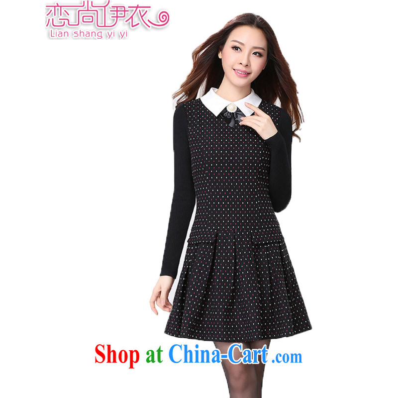 Land is the Yi 2015 spring new Korean female and indeed increase, female fat MM thick sister Sau San video thin suit long-sleeved dress 2188 black suit XXXXL