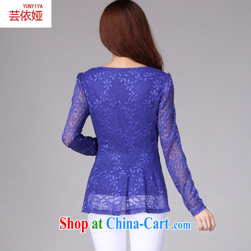 Soon Julia in spring 2015, the larger female Korean Beauty elastic solid, wearing thick MM graphics thin long-sleeved lace shirt blue XXXXL (155 - 180 ) jack, soon to Julia (YUNYIYA), and, on-line shopping