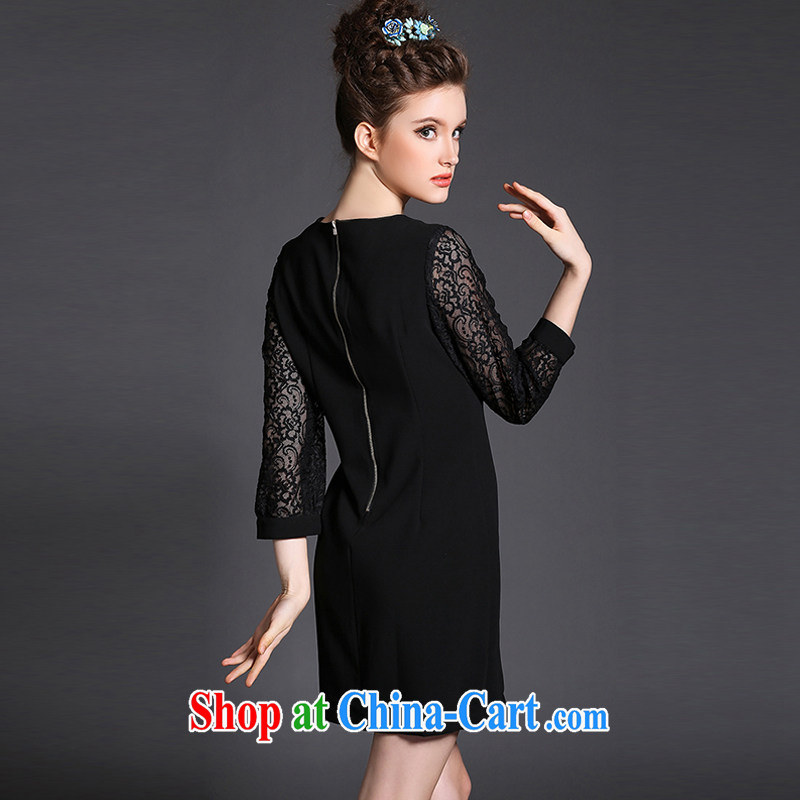 The Connie was a high-end European and American original and indeed increase, female 200 Jack spring 2015, elegant embroidery lace stitching graphics thin dresses G 1555 black XXXXXL, Connie dreams, shopping on the Internet