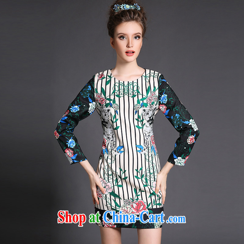 The Ni-2015, high-end European and American original Ethnic Wind and indeed XL female elegant stamp long-sleeved video thin beauty package and dresses G 1557 green XXXXXL, Anne's dream, and shopping on the Internet