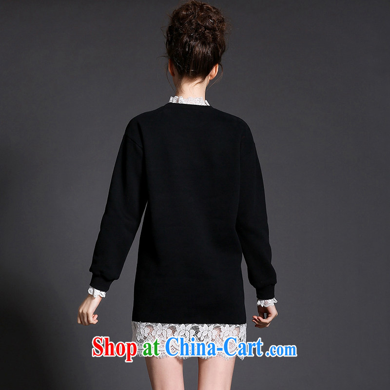 Connie, let the fat increase, female 200 Jack mm thick high-end European and American 2015 spring, temperament and collar lace lace long-sleeved dresses G 385 black XXXXXL, Anne's dream, and shopping on the Internet