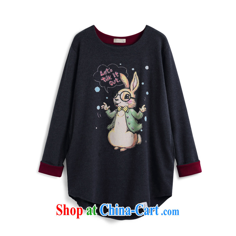 The feelnet Code women 2015 spring new graphics thin thick mm T-shirt Han Version Stamp XL T pension 2232 dark blue large code 3XL - has been the FeelNET, shopping on the Internet