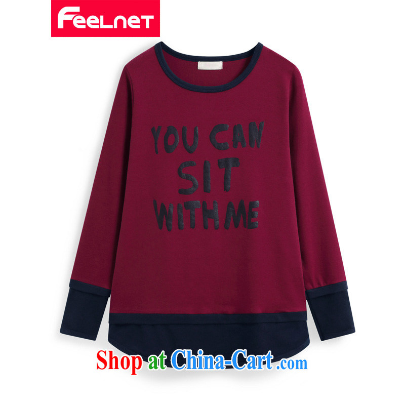 feelnet larger women 2015 spring new graphics thin thick mm T-shirt Han Version Stamp XL T pension 2235 big red code 4 XL
