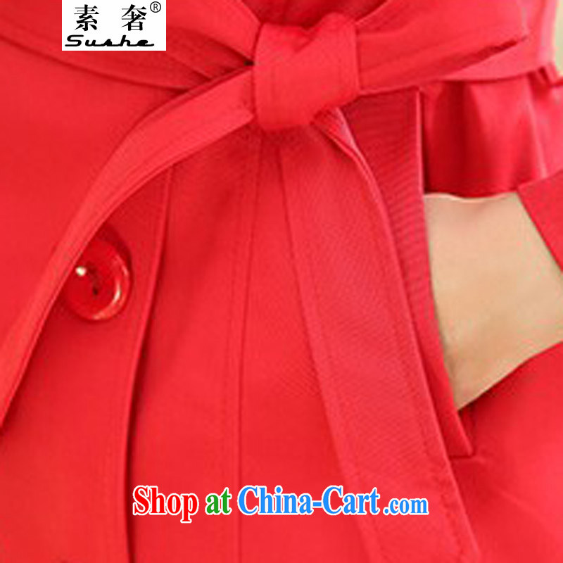 Plenty of spring 2015 new Korean version in cultivating long double-wind jacket large, thick MM cultivating graphics thin windbreaker woman with red belt XXXXL, extravagance, and shopping on the Internet