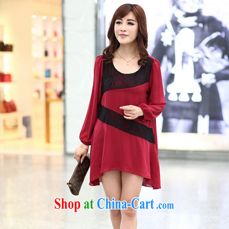 and the United States, would be king, women's clothing 2015 spring new Korean lace knocked color stitching snow woven long-sleeved softness dresses SM 2822 red XXXXXL, the US could (RIUMILVE), online shopping