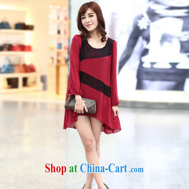 and the United States, would be king, women's clothing 2015 spring new Korean lace knocked color stitching snow woven long-sleeved softness dresses SM 2822 red XXXXXL, the US could (RIUMILVE), online shopping