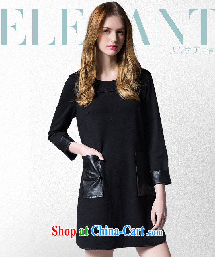 Yi express Spring 2015 Women's clothes stitching pocket video thin long-sleeved dresses E 2200 black 5 XL pictures, price, brand platters! Elections are good character, the national distribution, so why buy now enjoy more preferential! Health