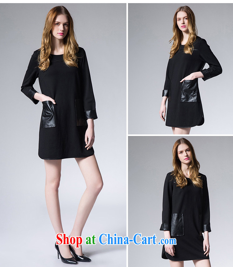 Yi express Spring 2015 Women's clothes stitching pocket video thin long-sleeved dresses E 2200 black 5 XL pictures, price, brand platters! Elections are good character, the national distribution, so why buy now enjoy more preferential! Health