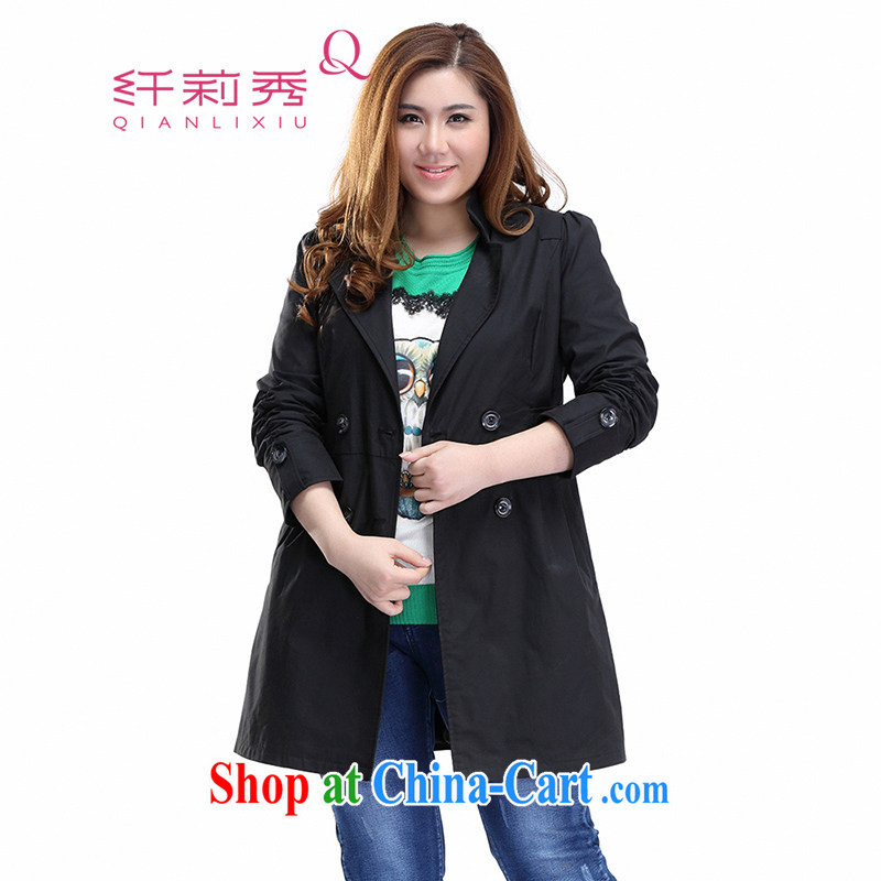 Slim Li-su 2015 spring new, larger female Europe Korea, lapel, long, 7 sub-cuff beauty double-wind jacket Q 7002 black L