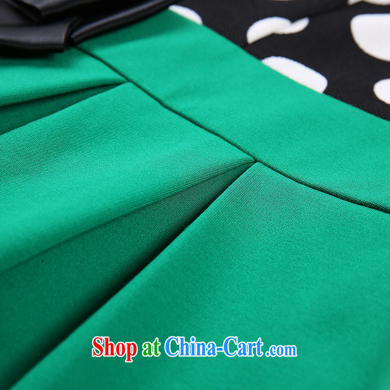 Slim Li-su 2015 spring new XL dresses thick sister graphics thin round-collar wave point spell series dress the code Q 7006 green XL, slim Li-su, and shopping on the Internet