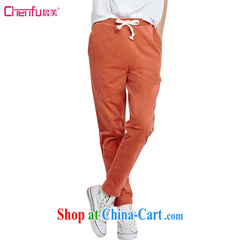Morning would be 2015 spring new and indeed XL girls pants Solid Color Lounge graphics thin corduroy Harlan pants stylish 100 high ground orange 5 XL _recommendation 160 - 175 jack_