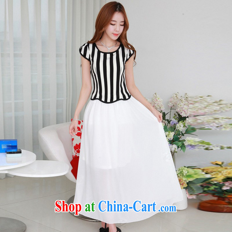 The package mail XL leisure long skirt striped short-sleeved spell color snow woven dresses OL lady beach skirts and elegant goddess summer long skirt black 21 shipping 4 XL approximately 165 - 180 jack, land is still the garment, and shopping on the Internet