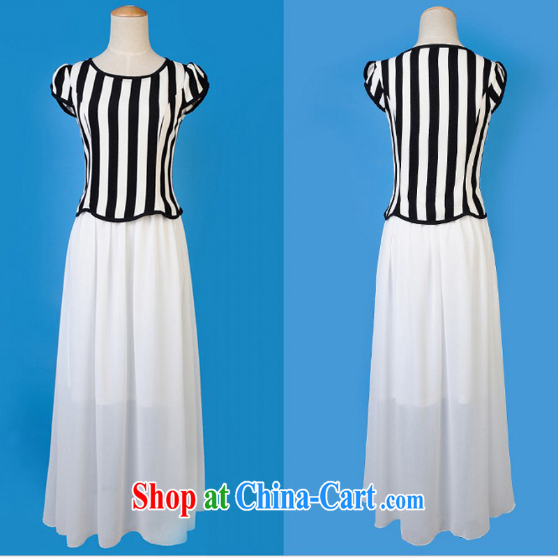 The package mail XL leisure long skirt striped short-sleeved spell color snow woven dresses OL lady beach skirts and elegant goddess summer long skirt black 21 shipping 4 XL approximately 165 - 180 jack, land is still the garment, and shopping on the Internet