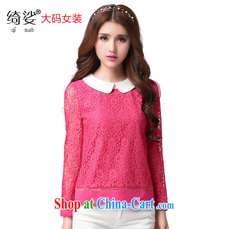 cheer for spring 2015 new larger female Korean sweet lace shirt beauty graphics thin XL long-sleeved T pension department of the 2570 red 2 XL