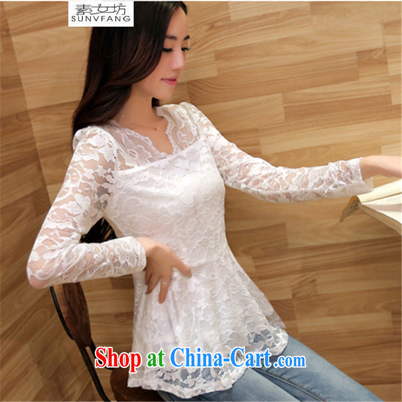 Pixel girl workshop 2015 spring and summer new female lace Openwork shirt solid T-shirt girls long-sleeved lace snow woven shirts 8015 green XXL, workshop on women (SUNVFANG), online shopping