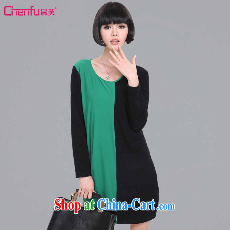 Morning 2015 will be in Europe and indeed the XL female solid skirt 200 Jack spring new round-collar long-sleeved simple collision color spell receiving pictures color 5 XL _recommendations 180 - 200 jack_