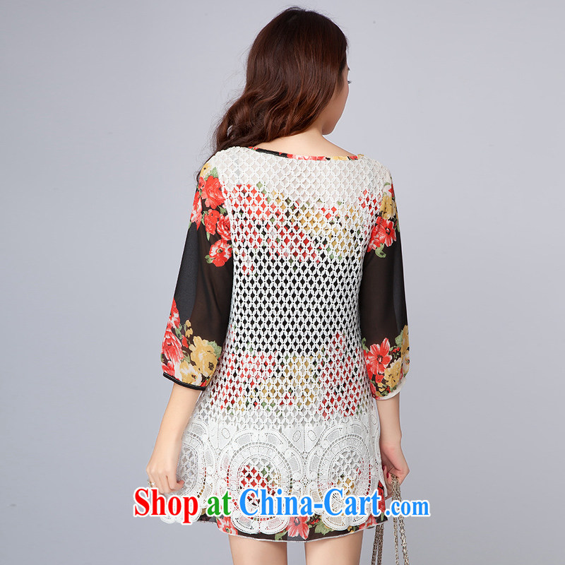 Morning would be 2015 spring new Korean version is indeed the XL women mm thick stylish graphics thin Openwork lace knocked color stitching 7 cuff-suit 4 XL (recommendation 150 - 165 catties, morning, and shopping on the Internet