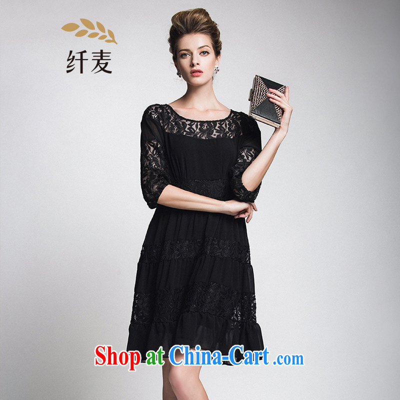 The Mak is the female 2015 spring new thick mm stylish lace flouncing dress 951106820 black 6 XL
