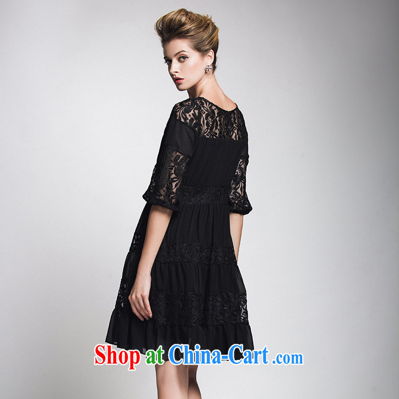The Mak is the female 2015 spring new thick mm stylish lace flouncing dress 951106820 black 6 XL, former Yugoslavia, Mak, and shopping on the Internet