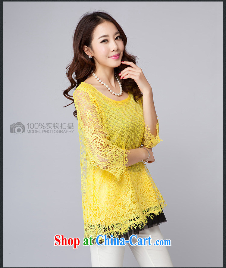 ZORMO spring 2015 new Korean girls 7 sub-cuff larger lace shirt thick mm Openwork flouncing T-shirt yellow 4 XL pictures, price, brand platters! Elections are good character, the national distribution, so why buy now enjoy more preferential! Health