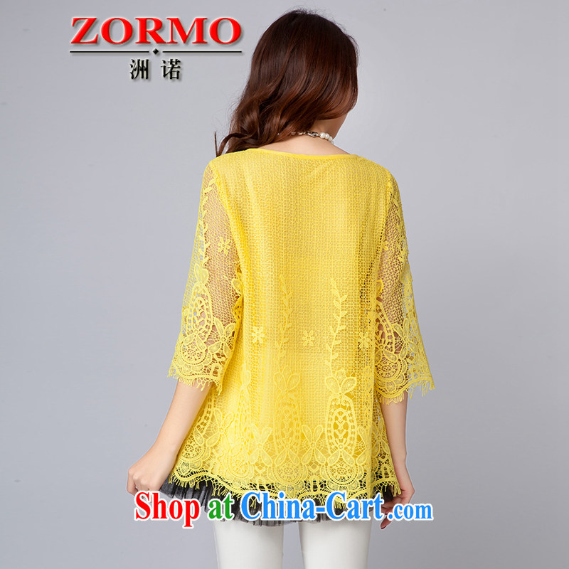 ZORMO spring 2015 new Korean girls 7 sub-cuff larger lace shirt thick mm Openwork flouncing T-shirt yellow 4 XL, ZORMO, shopping on the Internet
