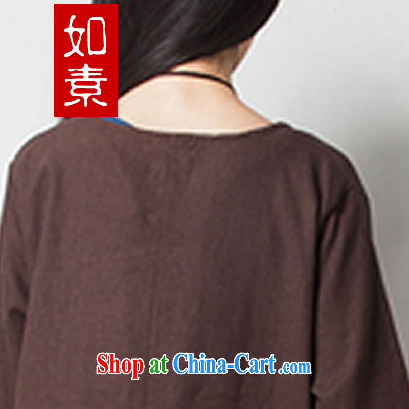As of 2015, new cotton Ma Ethnic Wind embroidery loose 7 cuff the Code women's clothing dresses 3058 coffee 55, code, such as Pixel (rusu), shopping on the Internet