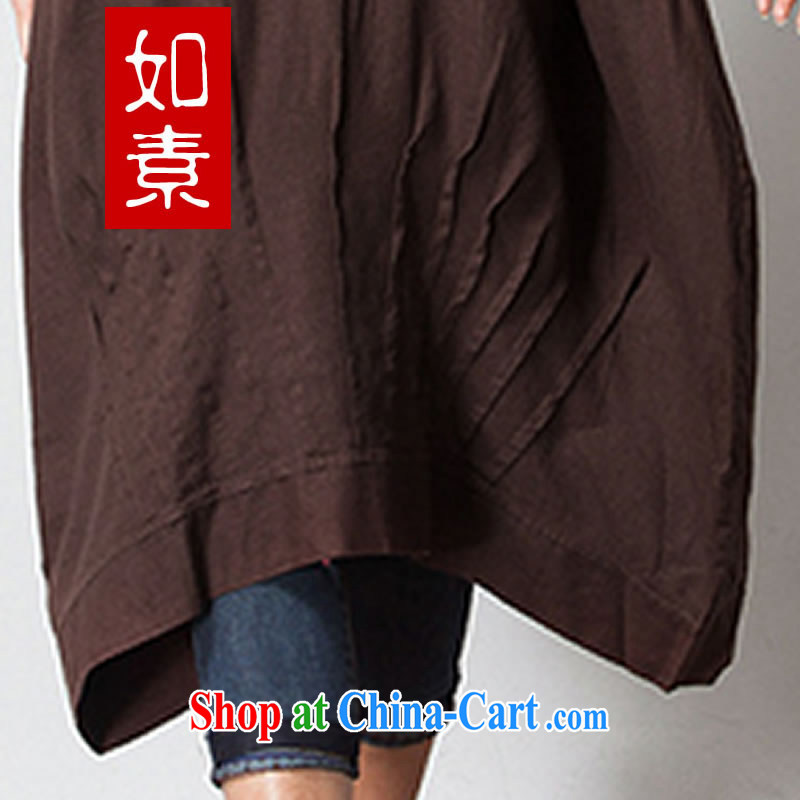 As of 2015, new cotton Ma Ethnic Wind embroidery loose 7 cuff the Code women's clothing dresses 3058 coffee 55, code, such as Pixel (rusu), shopping on the Internet