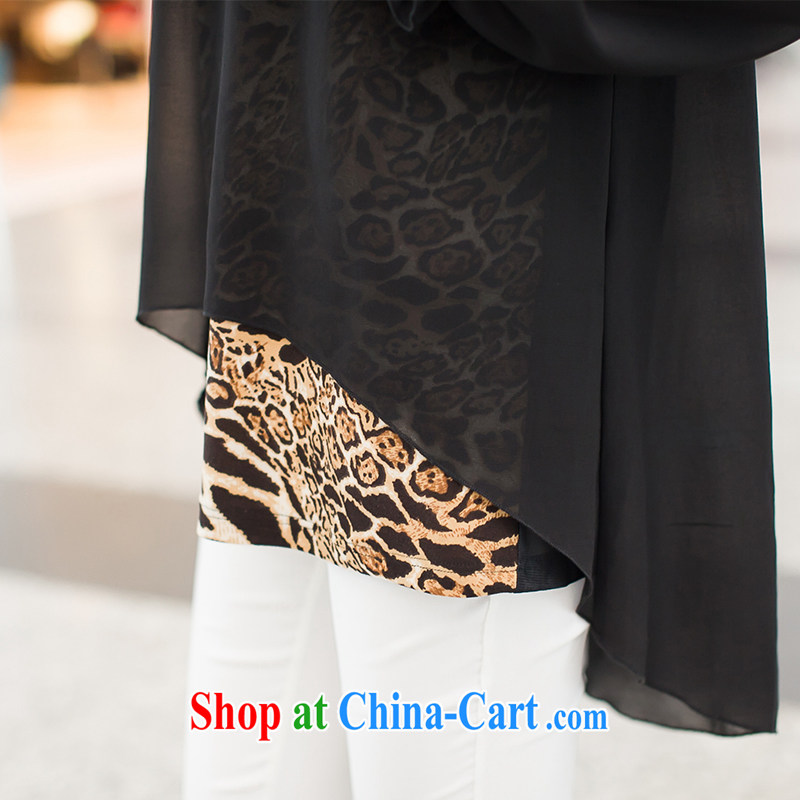 Cecilia Medina Quiroga and Macedonia is indeed increasing, female 2015 spring mm thick new stylish Leopard fake two-piece loose snow woven shirt, long-sleeved T-shirt solid female temperament black XXXXL, Cecilia Medina Quiroga (celia Dayton), shopping on the Internet