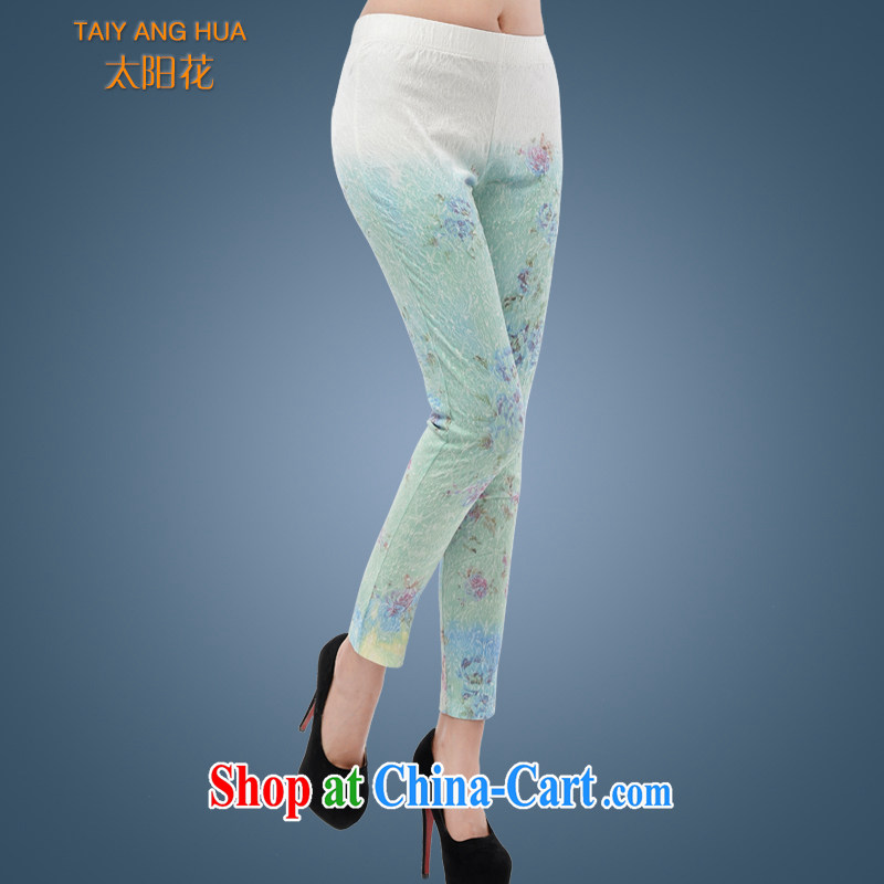 Sun Flower King Code women mm thick winter clothes solid pants and indeed increase code 2015 new high-pop-up 3 D floral patterned trousers 6215 blue 5 XL _waist 101 - 120
