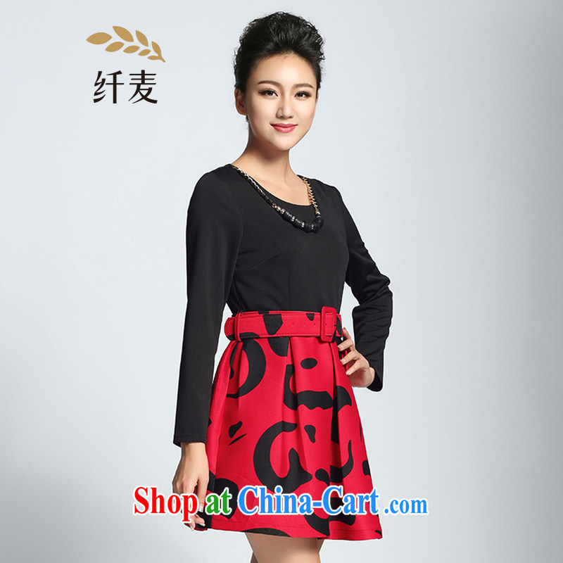 The Mak is the women's clothing 2015 spring new thick mm stylish lap video thin dress 951101875 red bottom black 5 XL