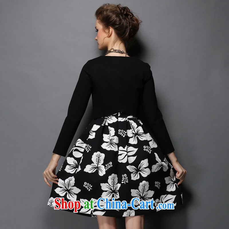 The Ni-2015, spring and winter dresses high-end in Europe and indeed the XL female 200 Jack thick sister two-piece stamp long-sleeved Kit skirt black children XXXXXL, Anne's dream, shopping on the Internet
