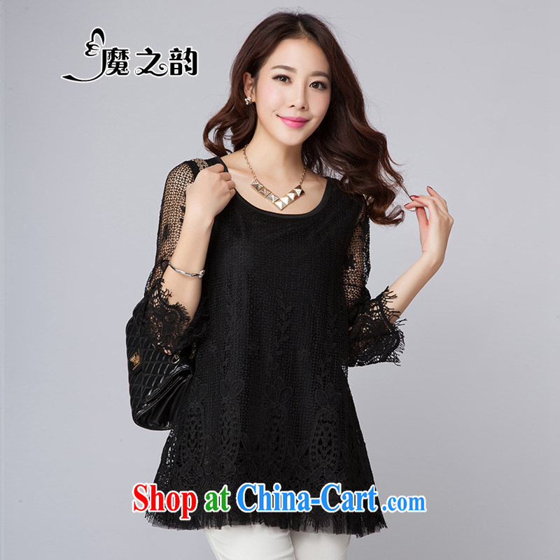 Magic of 2015 the new spring and summer Women's clothes in Europe, stylish casual lace the code t-shirt and the hypertrophy, female 8 T 5006 black XXXXL