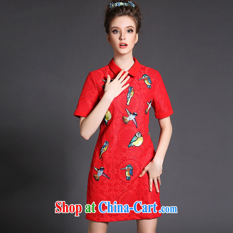 Connie's Dream Original high-end in Europe and indeed the XL female 200 Jack 2015 spring, turn the collar three-dimensional embroidery lace graphics thin even coat skirt G 1568 red XXXXL, Connie dreams, shopping on the Internet