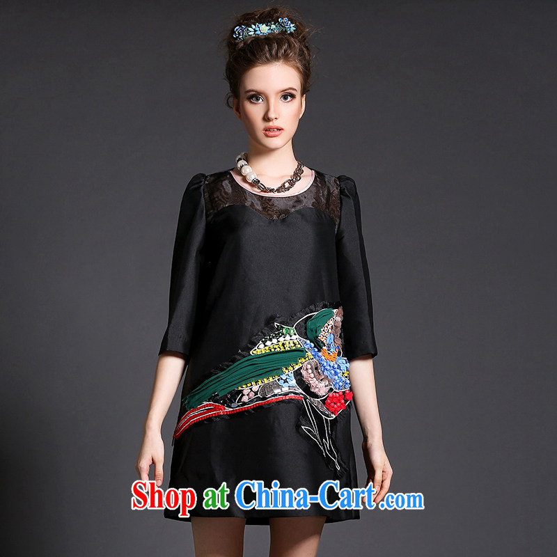 The Connie was a high-end European and American original style embroidered dresses 2015 new spring is the XL ladies 200 Jack video thin short skirt G 1569 black XXXXL, Anne's dream, shopping on the Internet