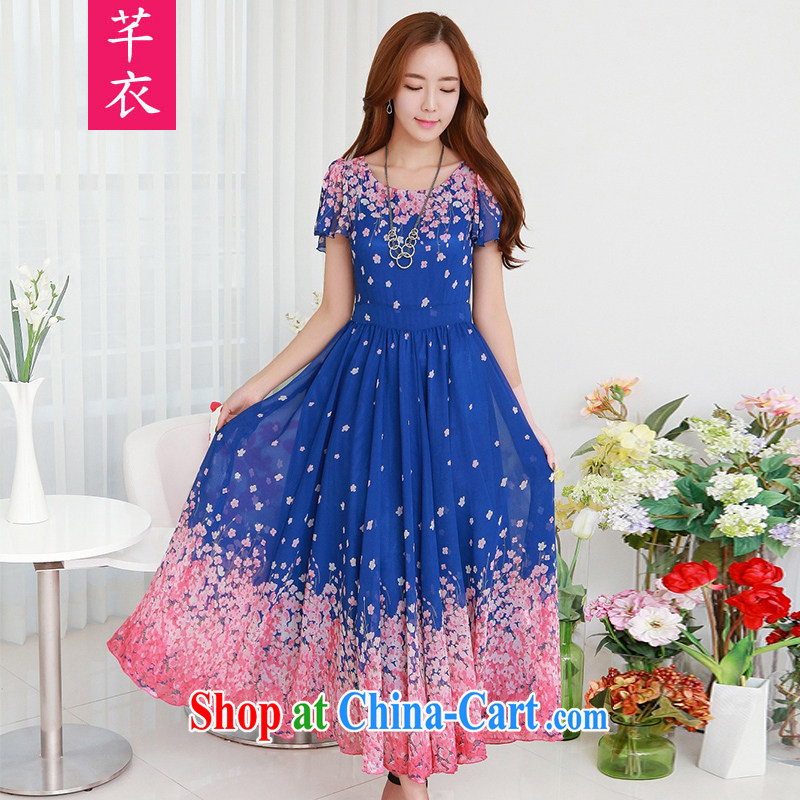 Constitution summer clothing with new 2015 XL female softness snow woven to stamp the long skirt mm thick fat, short-sleeved leisure lady dresses saffron large XL 2 130 - 145 jack